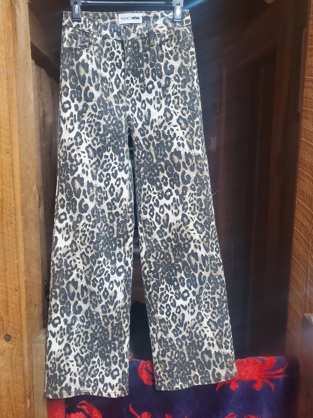Fashion Nova Leopard Animal Print Wide Leg Denim Jeans
